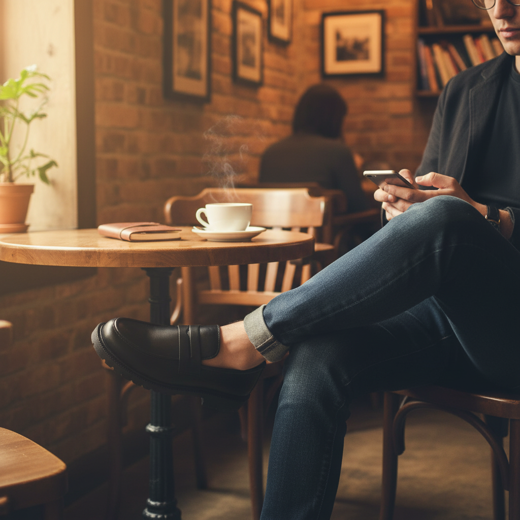 Black High Sole Strap Loafer