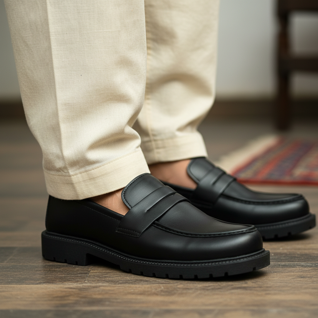 Black High Sole Strap Loafer
